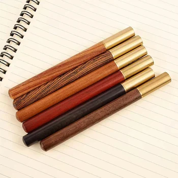 Vintage Houten Lichaam Balpen Messing Bal Roller Pen Metalen Cap Balpen Briefpapier School Relatiegeschenken Levert Drop Shipping