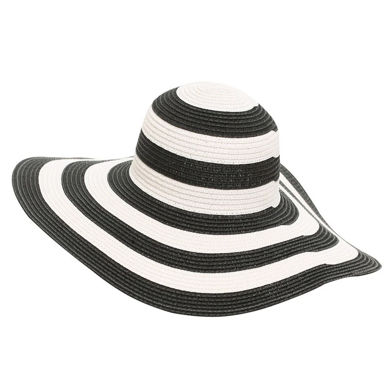 Oversize Large brim sunshade sunscreen Sun Hat Women summer seaside vacation beach hat striped straw hat  sun helmet  2022 Cap