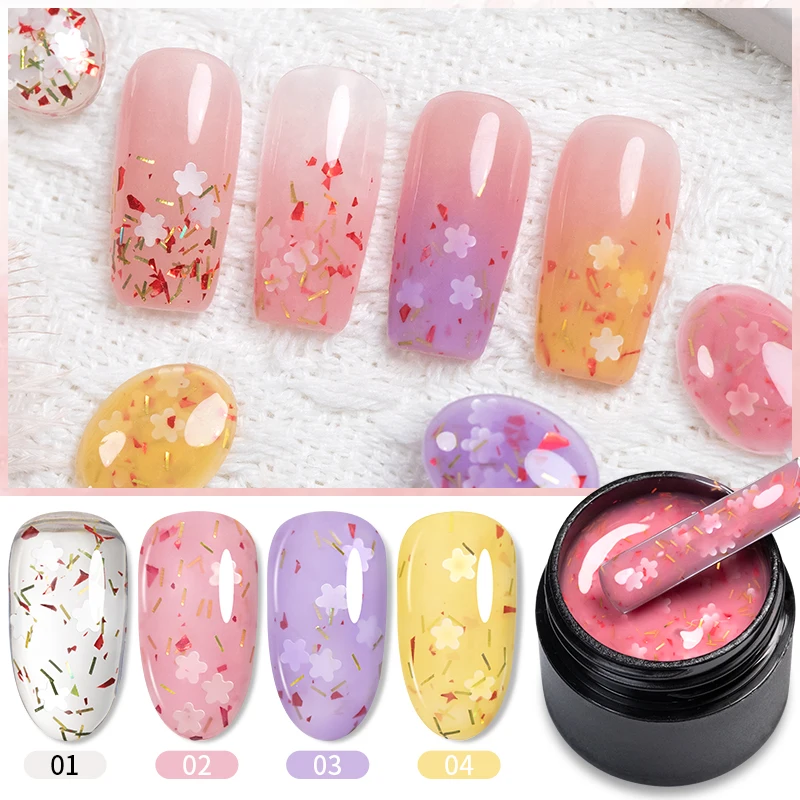 BOZLIN 5ML Flower Shinny Gel Glitter Semi-permanent Nail Polish Pink Color Manicure Soak Off UV LED Nail Art Gel Varnish