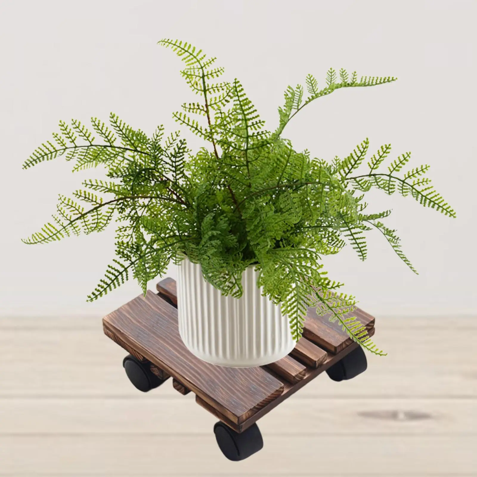 

Wooden Plant Stand with Wheels Indoor Outdoor Caddy for Potted Plants