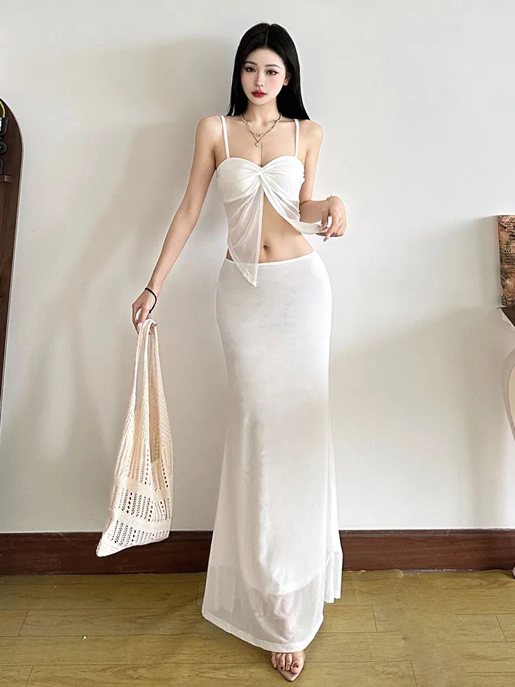 غريب الدفع الأبيض الحب ربطني لصق المحاصيل الأعلى وتنورة مجموعة المرأة سليم صالح Faion مجموعة الصيف مجموعة 2025