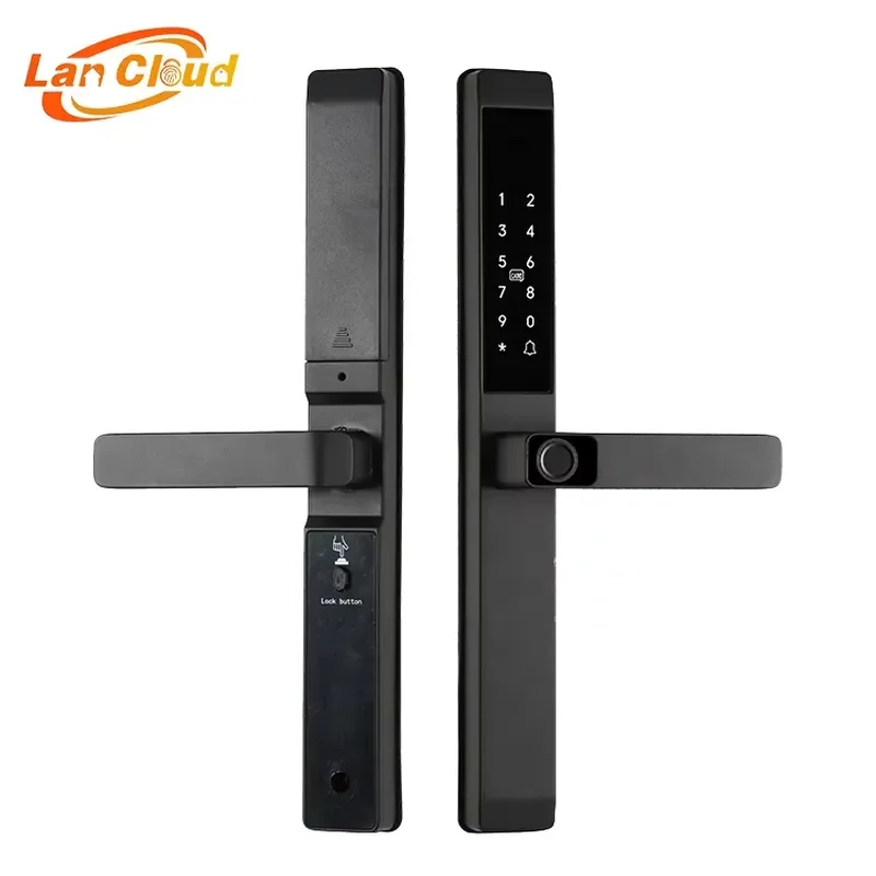 Smart Aluminum Sliding Door Lock Fingerprint Password Key Card Wifi App Control Waterproof Slim Handle Graffiti Design