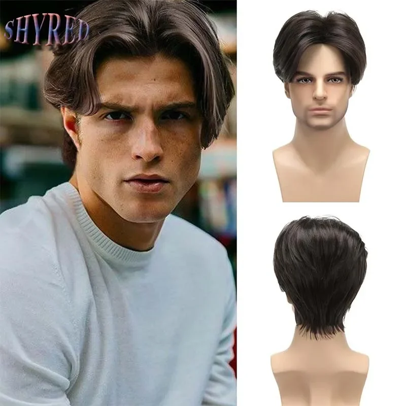 Synthetic Short Mens Wig with Bangs Black Wig Male Pixie Cut Hair Daily Wear Wig Cosplay Realistic Soft Fake Hair