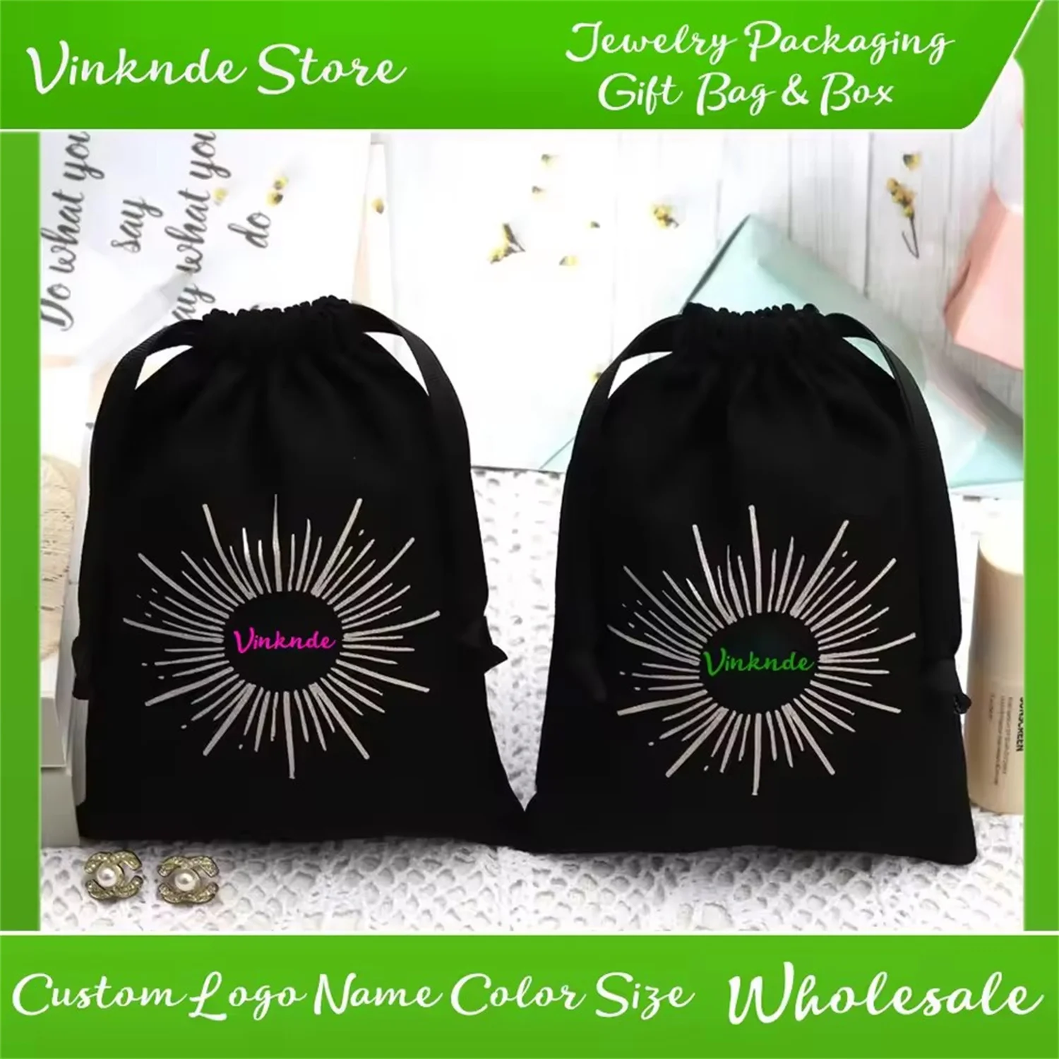 Jewelry Packaging Bag Custom Logo Velvet Flannel Drawstring Bags Wedding Favors Gift Pouch Candy Cosmetic Earrings Perfume Sack