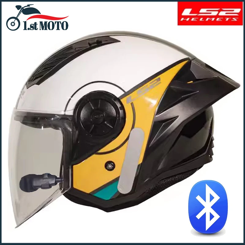 2024 New Original LS2 OF616 Motorcycle Helmet Bluetooth Integrated Capacete Half Face Helmets Casco Motobike Summer Casque LS2