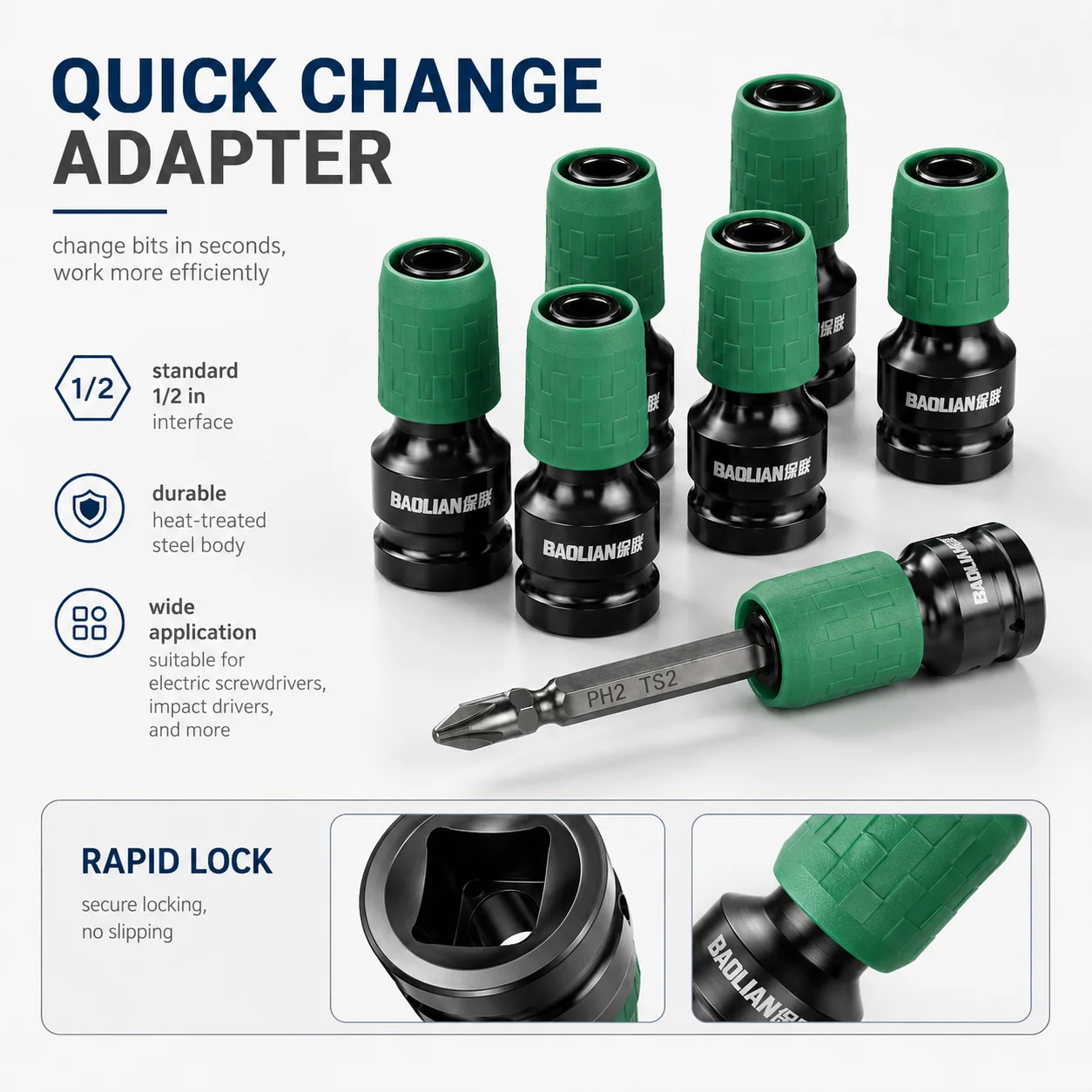 1/2-inch Quick Impact Wrench Adapter Parkside Square Drive to 1/4-inch Female Impact Wrench for Ratchet Release Hex Accessories