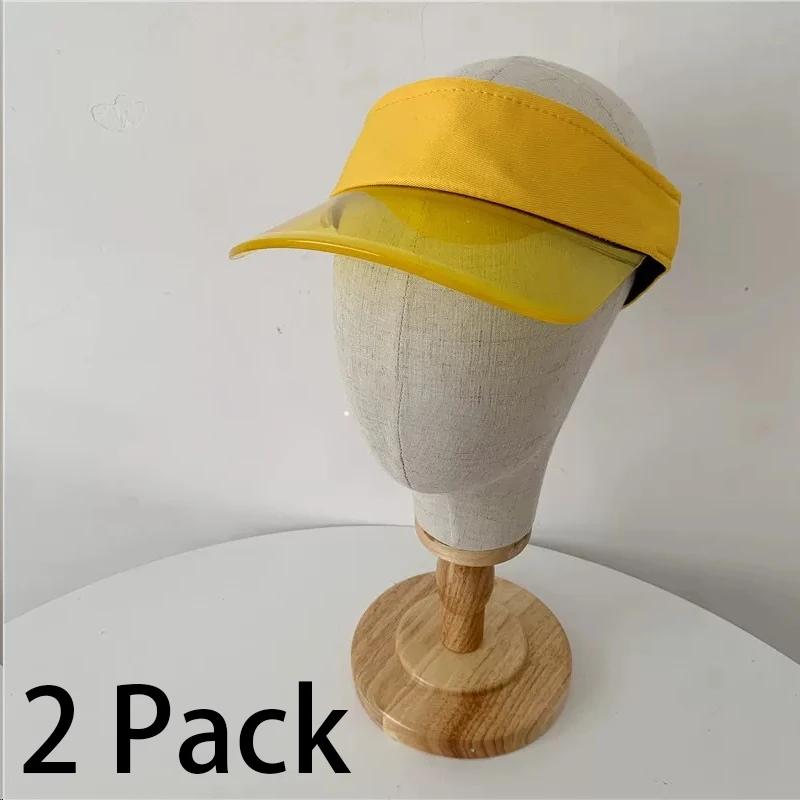 Yellow 2 Pack Golf Hat Sun Protection Soft PVC Sun Hats for Outdoor Sport Party Tennis Running Beach Running Empty Top Visors