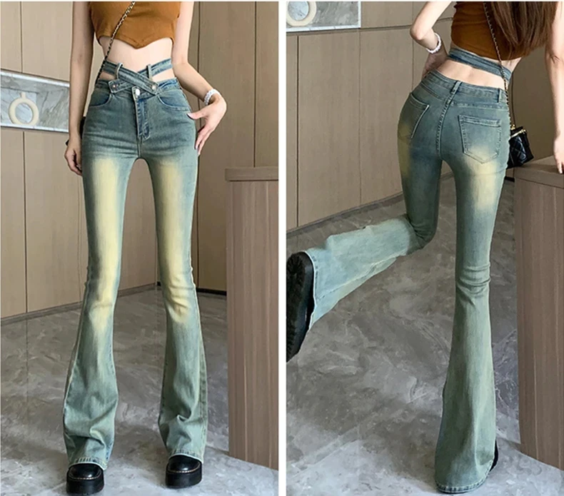 new spring autumn Fashion casual plus size young female girls mid waist flare jeans