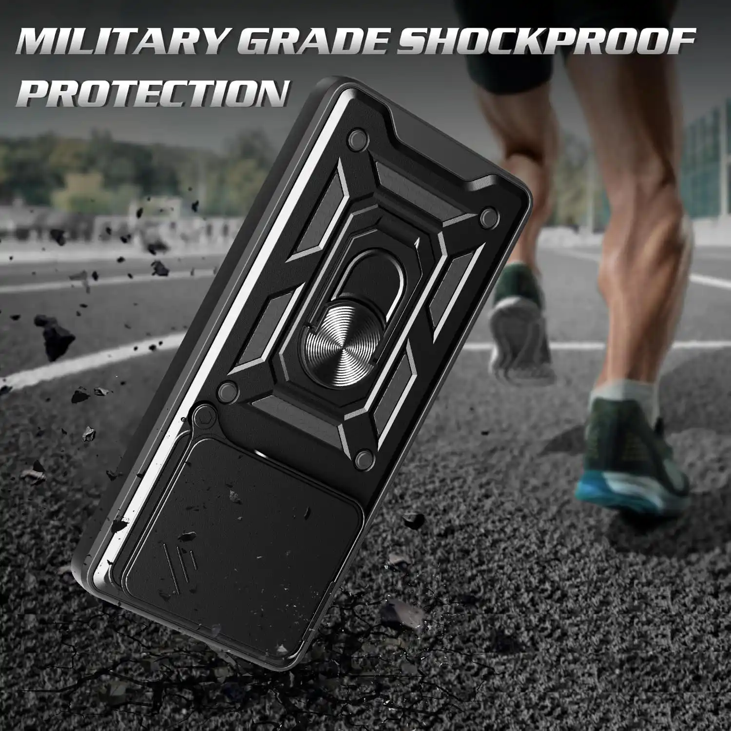 Case for Xiaomi Poco M7 Pro 5G Slide Camera Protect Stand Phone Shell Funda for Poco M6 Pro 4G M5 Cover