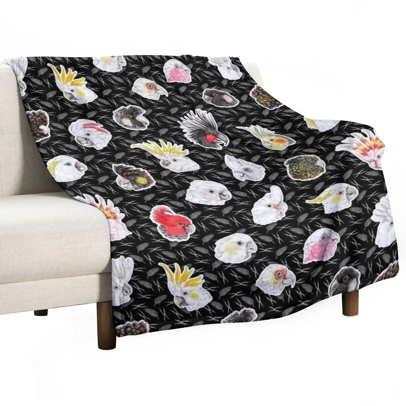 21 Cockatoos (in black) Throw Blanket Soft Plush Plaid Designers Blankets