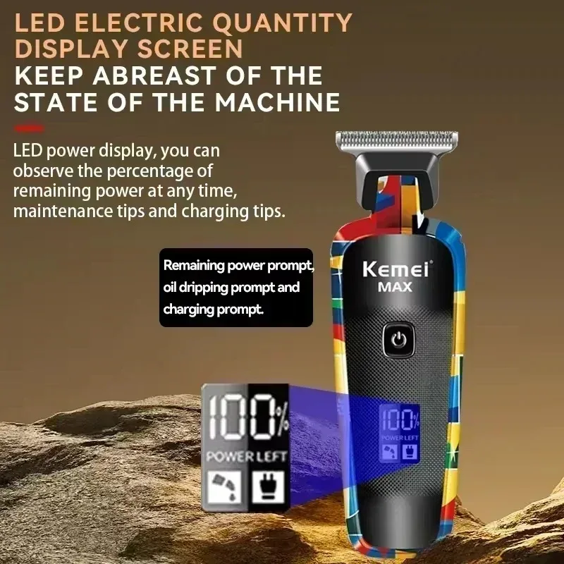 Kemei مقص الشعر قابلة للشحن الكتابة على الجدران نمط أداة تهذيب اللحية الرجال ماكينة حلاقة KM-MAX2092 KM-MAX5090 KM-1102H مشابك شعر الرجال