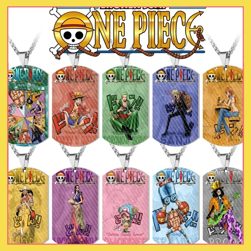 

Japanese Anime ONE PIECE Necklaces Luffy Zoro Nami Usopp Stainless Steel Cartoon Character Color Printed Pendant Jewelry Gift