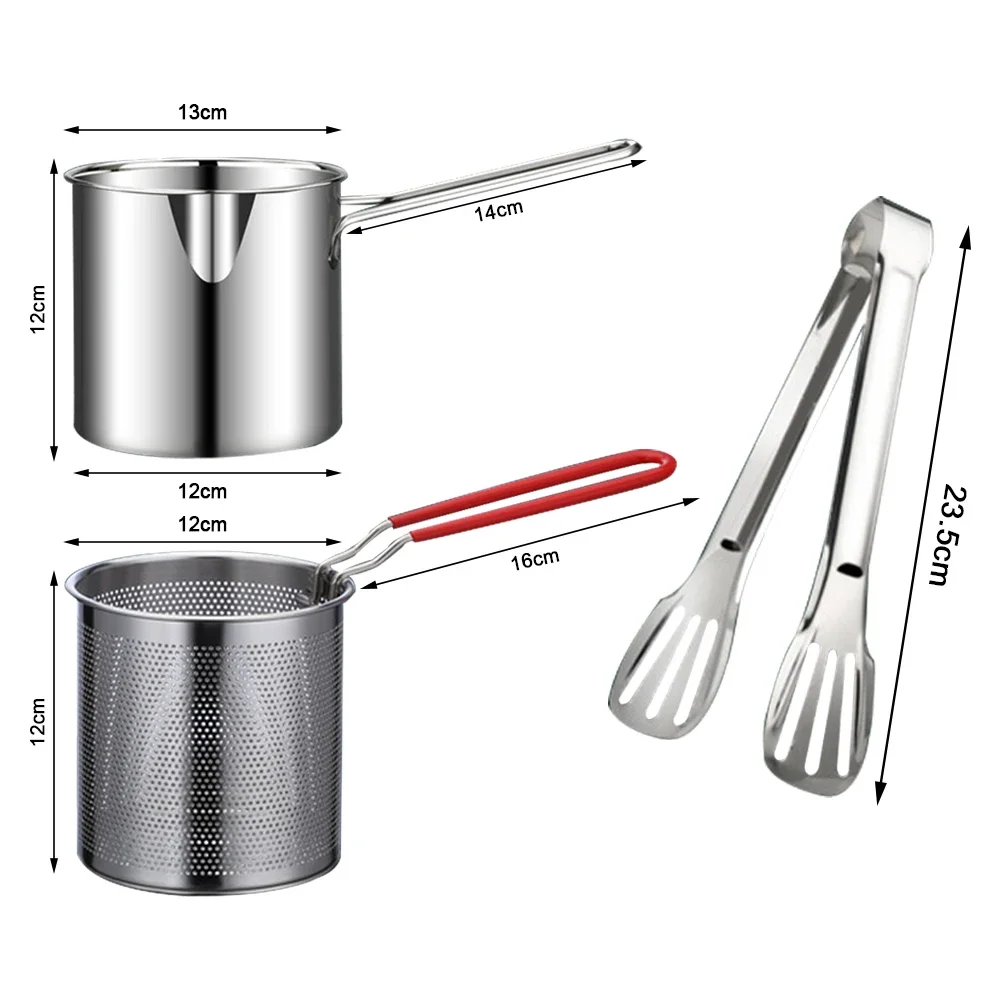 1200ML Deep Frying Pot with Strainer Basket Portable Cooking Pot 304 Stainless Steel for French Fries Chicken Fry