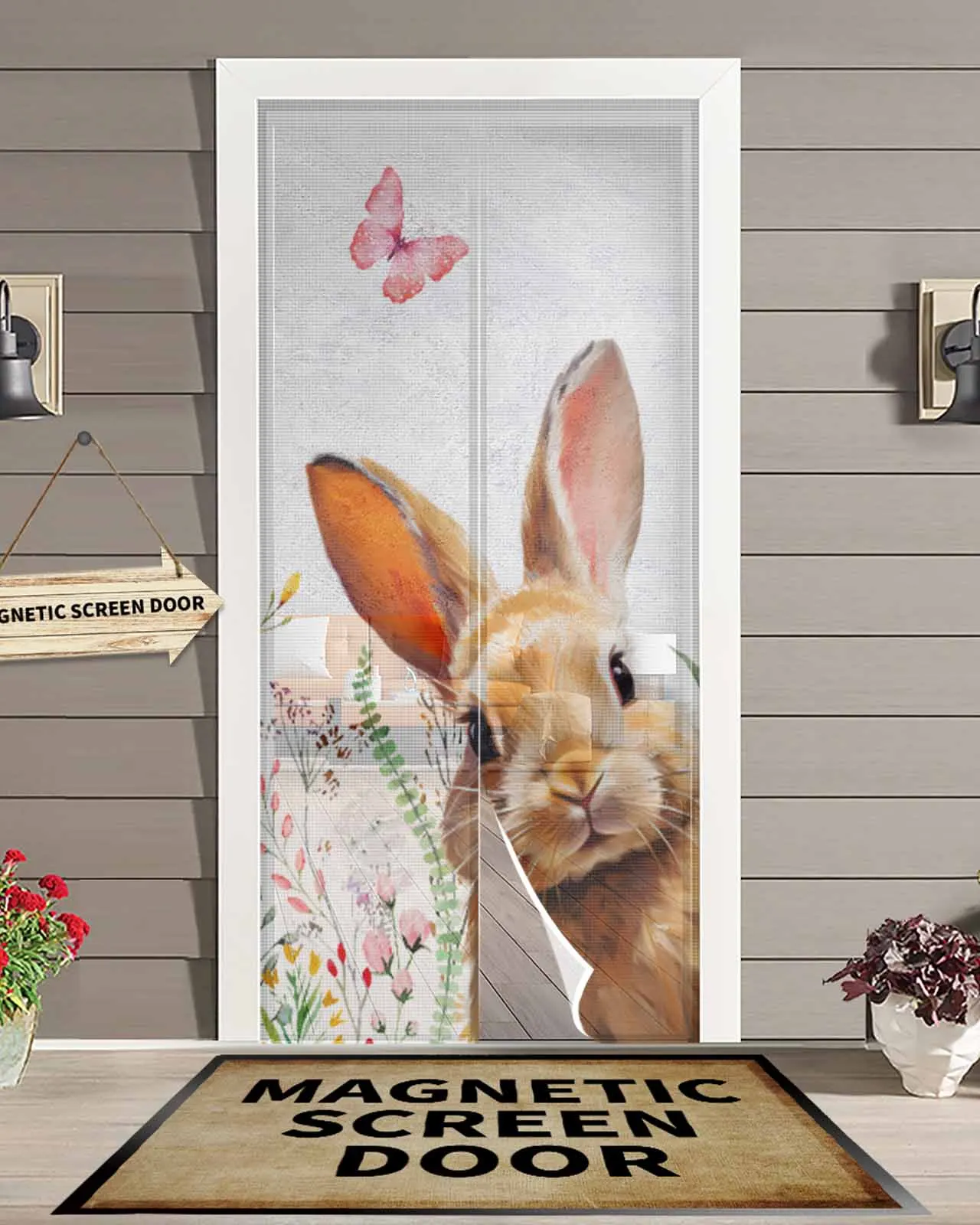 Easter Bunny Flowers Butterfly Summer Magnetic Door Curtain Living Room Bedroom Home Anti-mosquito Screen Door Curtain