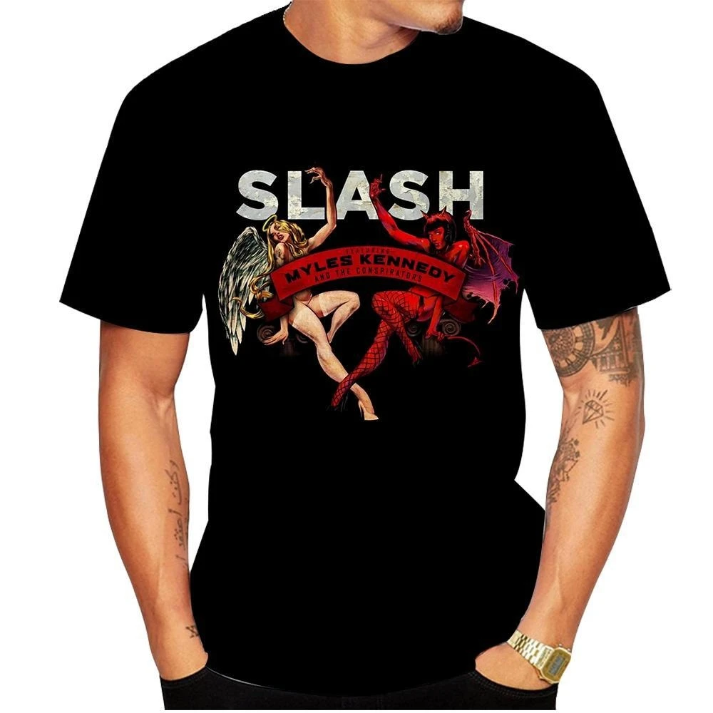 Slash 3D Print Cool T-shirt Men\'s/Women\'s Casual Short Sleeve T-shirt Street Hip Hop Rock Personality Tees Funny Kids Tops