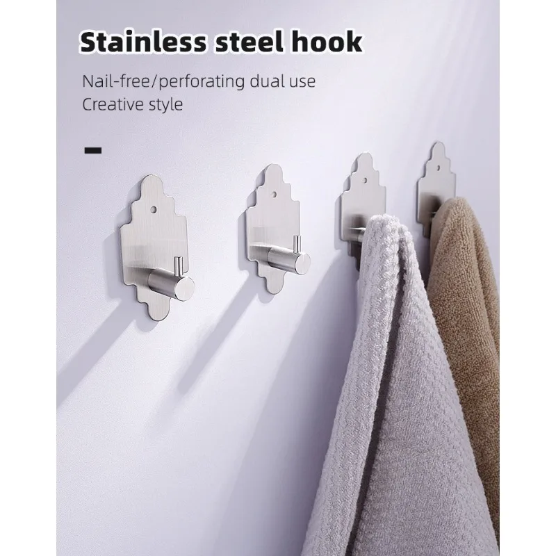 

4-Pack No Drill Stainless Hooks - Adhesive Wall Mount for Clothes/Hats, Multi-Use Hangers for Kitchen/Bedroom/Bath key hook