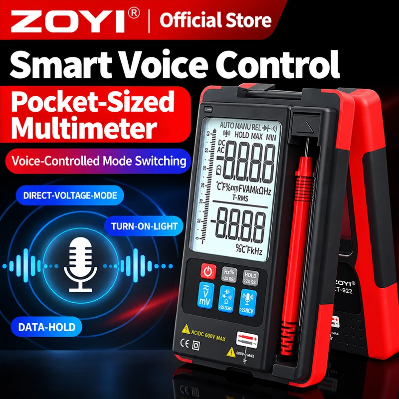 ZOYI ZT-922SE Voice Broadcast Multimeter True RMS NCV Voltage Temperature Capacitance Portable Slim Electrician Measuring Tool