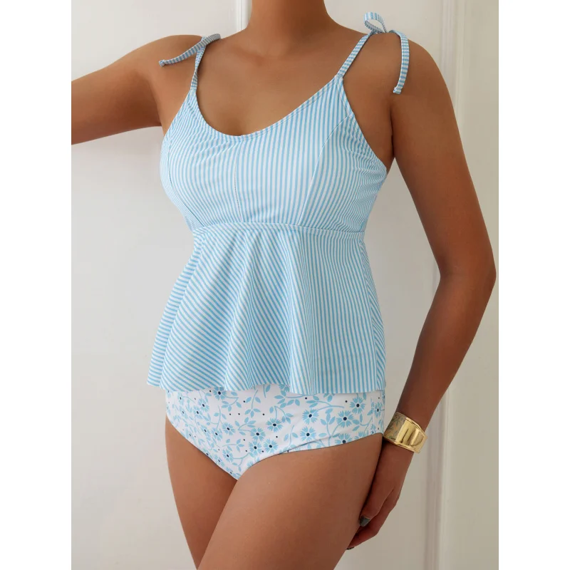 

Plus Size Two-Piece Swimsuit Hot Spring Vacation Conservative Huludao Swimwear Printed Strap Loose Two-Piece Swimsuit for Pregna