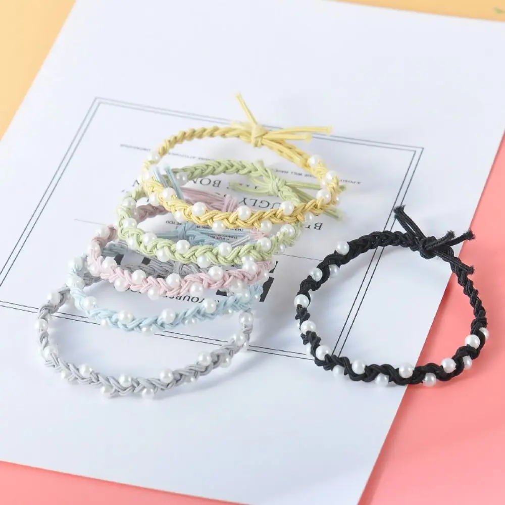 Knit Ponytail Holder Handmade Elastic Korean Style Hair Loop Woven Rubber Band Hair Styling Accessory Women Pearl Hair Rope