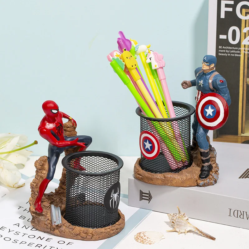 Marvel Spiderman Pen Holder Creative Student Stationery Desktop Storage Resin Pen Container Brush Pot Home Office Supplies Gifts