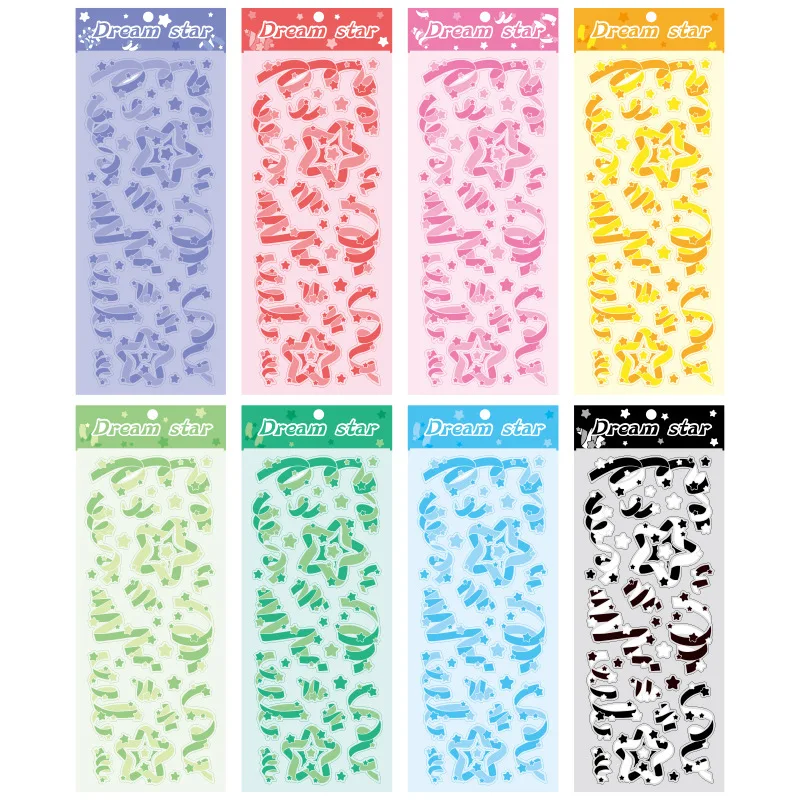 Kawaii Star Ribbon Laser PVC Sticker Scrapbooking Decorative Sticker Korean DIY Diary Album Stick Cute Stationery Gift