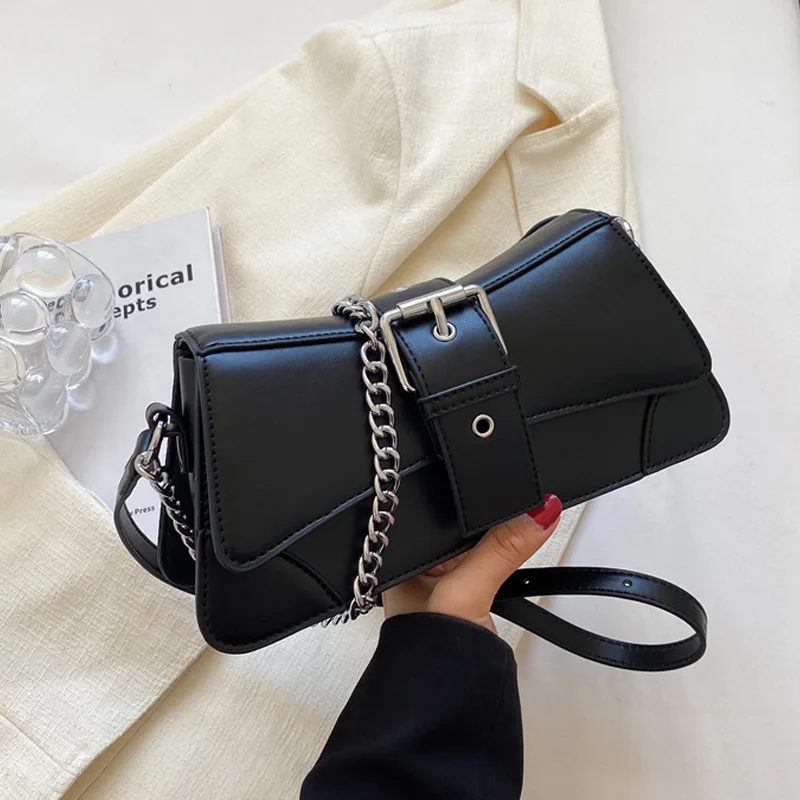 

Solid color Women Chain Shoulder Side Bag Small PU Leather Handbag And Wallet Vintage Luxury Brand Lady Flap Crossbody Sling Bag