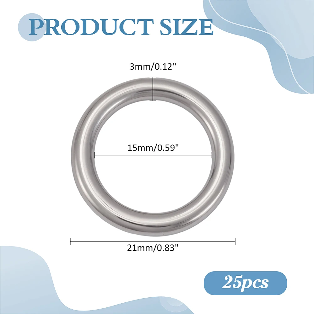25Pcs Metal O Rings Stainless Steel O Ring Buckles Seamless Welded Round Linking Rings Dog Leash Buckle Webbing Belts Buckle