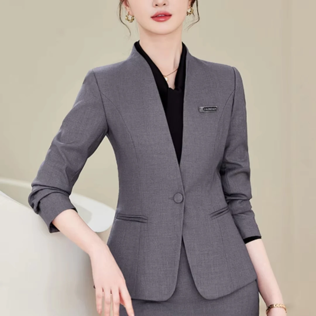 Women Suit Blazer Gray Single Button Solid For Wedding Party Business Work Daily Commute Casual Shopping Jacket+Pant