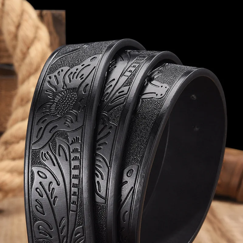 Herren- und Damenbekleidung – PU-Ledergürtel im Western-Cowboy-Stil – Vintage-Gürtel mit bedruckter Schnalle für Jeans – Detail 9