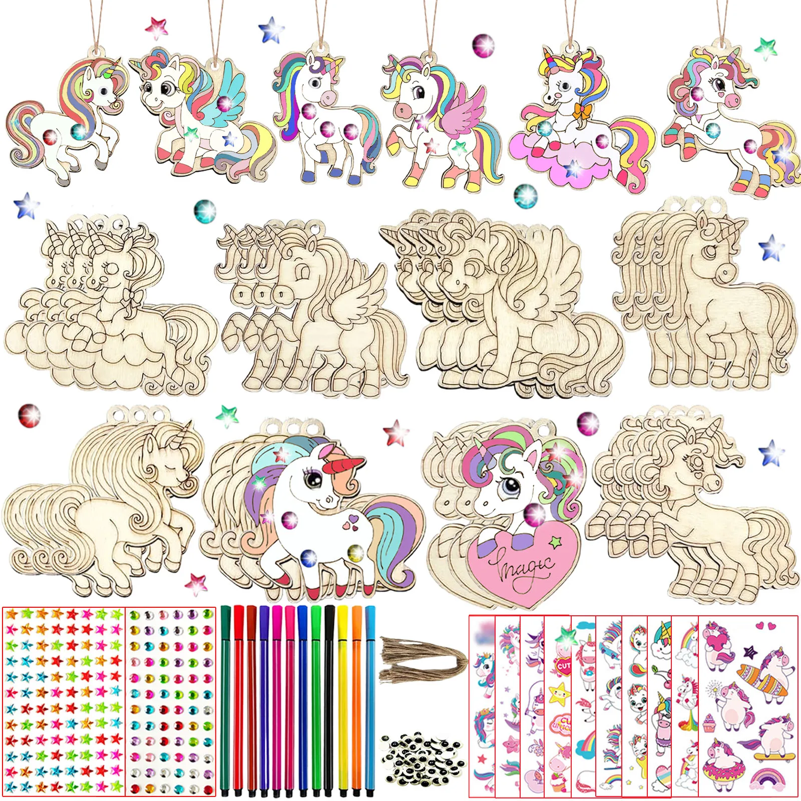

284-piece unicorn wooden craft set, wooden handicraft, unicorn craft set, birthday DIY craft