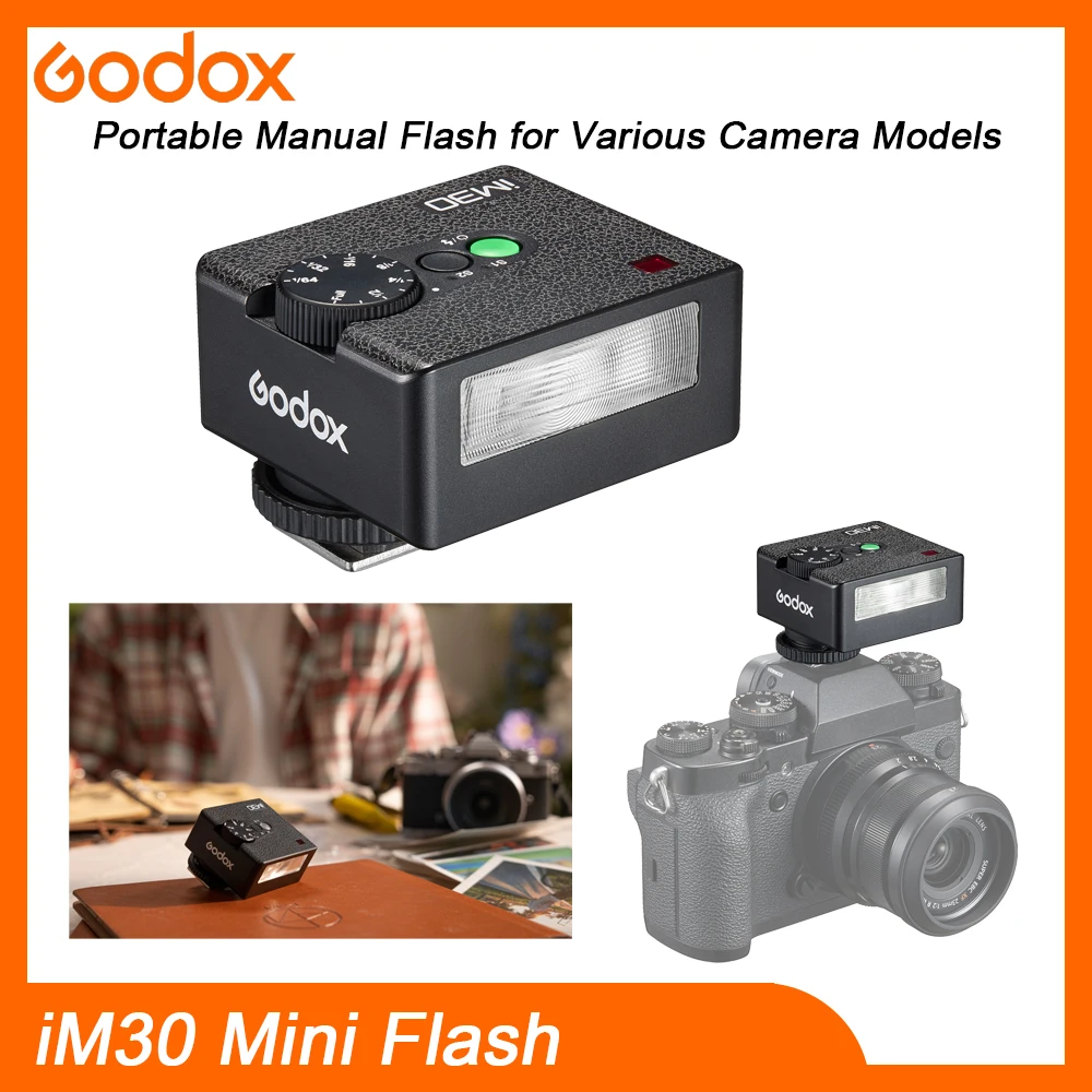 Godox iM30 Mini Flash Portable Manual Flash for Various Camera Models 7 power levels (1/64~1/1) for Godox iFlash Camera Outdoor