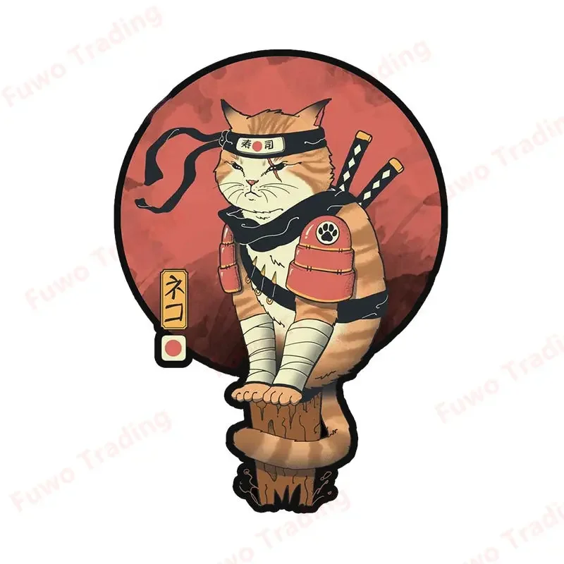 Japanese Samurai Cat Car Sticker Neko Kitty Decal Simple Fashion Caravan Window Motorcycle Bumper Trunk Laptop Decor Waterproof