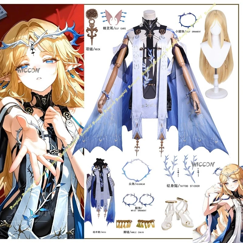 

Костюмы для косплея Wuthering Waves, женский костюм Cartethyia, парик для девочек, аниме-игры, платье, юбка, обувь, аксессуары, Рождество, Хэллоуин