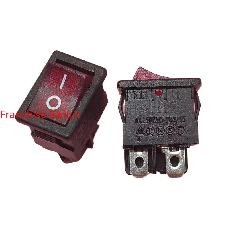 

10PCS R13 red light, power switch Ship 6A250V T85/55 4 feet 2 gears