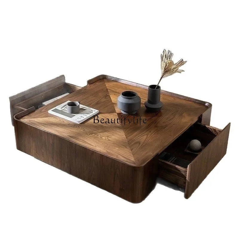 09 طاولة قهوة إيطالية بسيطة من خشب الجوز الأسود في أمريكا الشمالية، تخزين مربع، أثاث اسكندنافي، بساطة حديثة #2