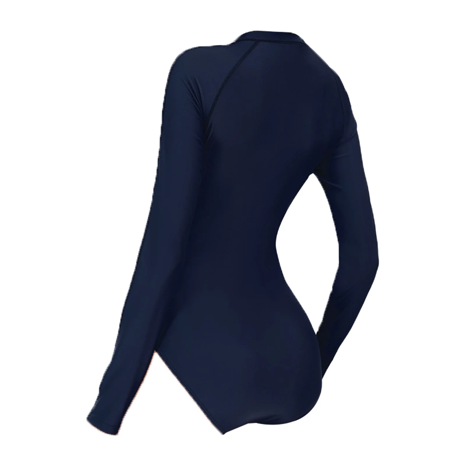 One-Piece Women Fashion Swimsuit Color Block Long Sleeve Front Zipper Bodysuit Summer Surfing Bathing Suit for Pool Beach Party