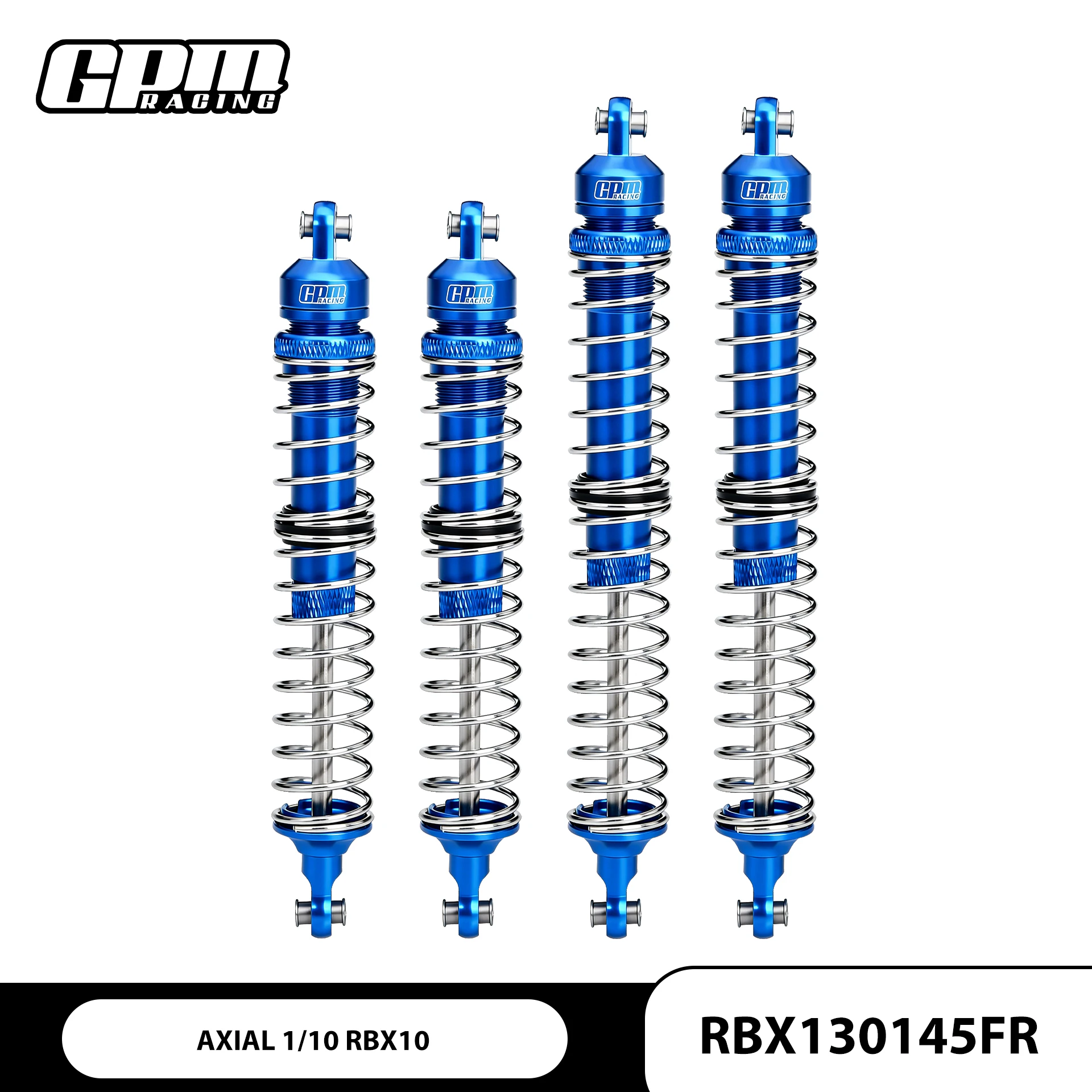 

GPM ALUMINUM FRONT SPRING DAMPERS (130MM) + REAR SPRING DAMPERS (145MM) FOR AXIAL 1/10 RBX10