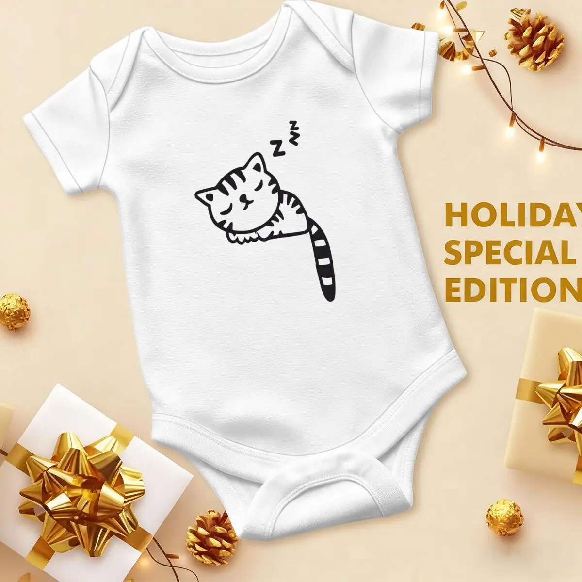 Sleeping Cat Graphic Cotton Infant Jumpsuit Unisex Baby Short Sleeve Romper Adorable Cat Baby Onesie Girl Boy Casual Clothes