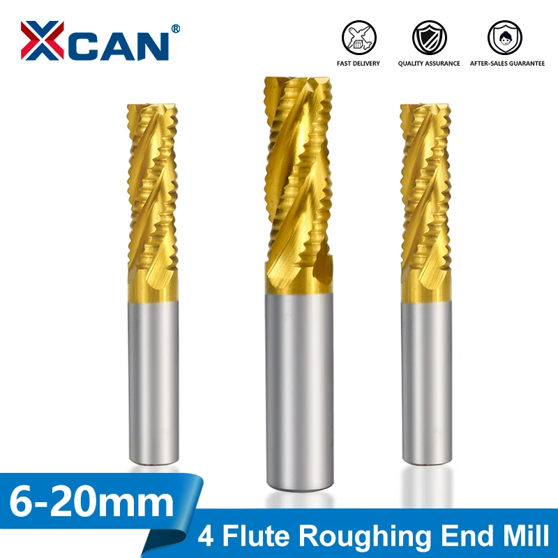 

XCAN TiN Coated Milling Cutter Roughing End Mill 4 Flute 6-20mm CNC Milling Machining Cutter Tool HSS Cutter Bits Metal Aluminum