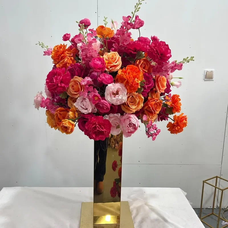 Bright Pink Artificial Silk Flowers for Wedding Engagement Party Decor Fake Floral Arrangement Wall Hanging Home Decoration