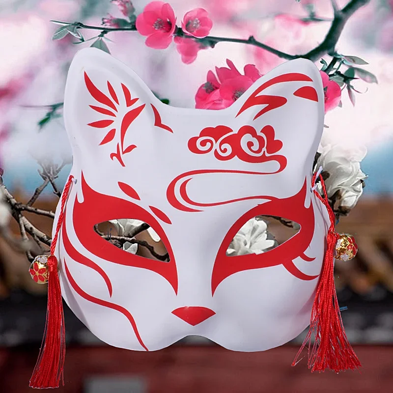 Topeng rubah Jepang Cosplay dilukis tangan Anime Demon Slayer setengah wajah topeng kucing Masquerade Festival pesta alat peraga Cosplay