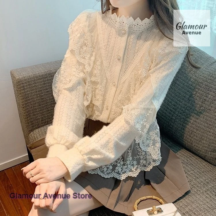 

French lace shirt bottoming shirt women's spring and autumn new western-style fashion high-grade sense with a casual shirt.