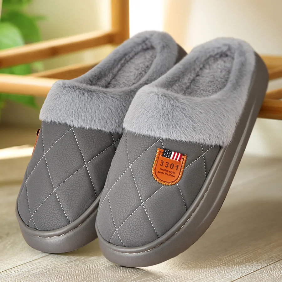 Luxury Warm Slippers for men EVA Platform Plaid Fabric Memory Foam Soft Comfortable  Home Shoes High Quality