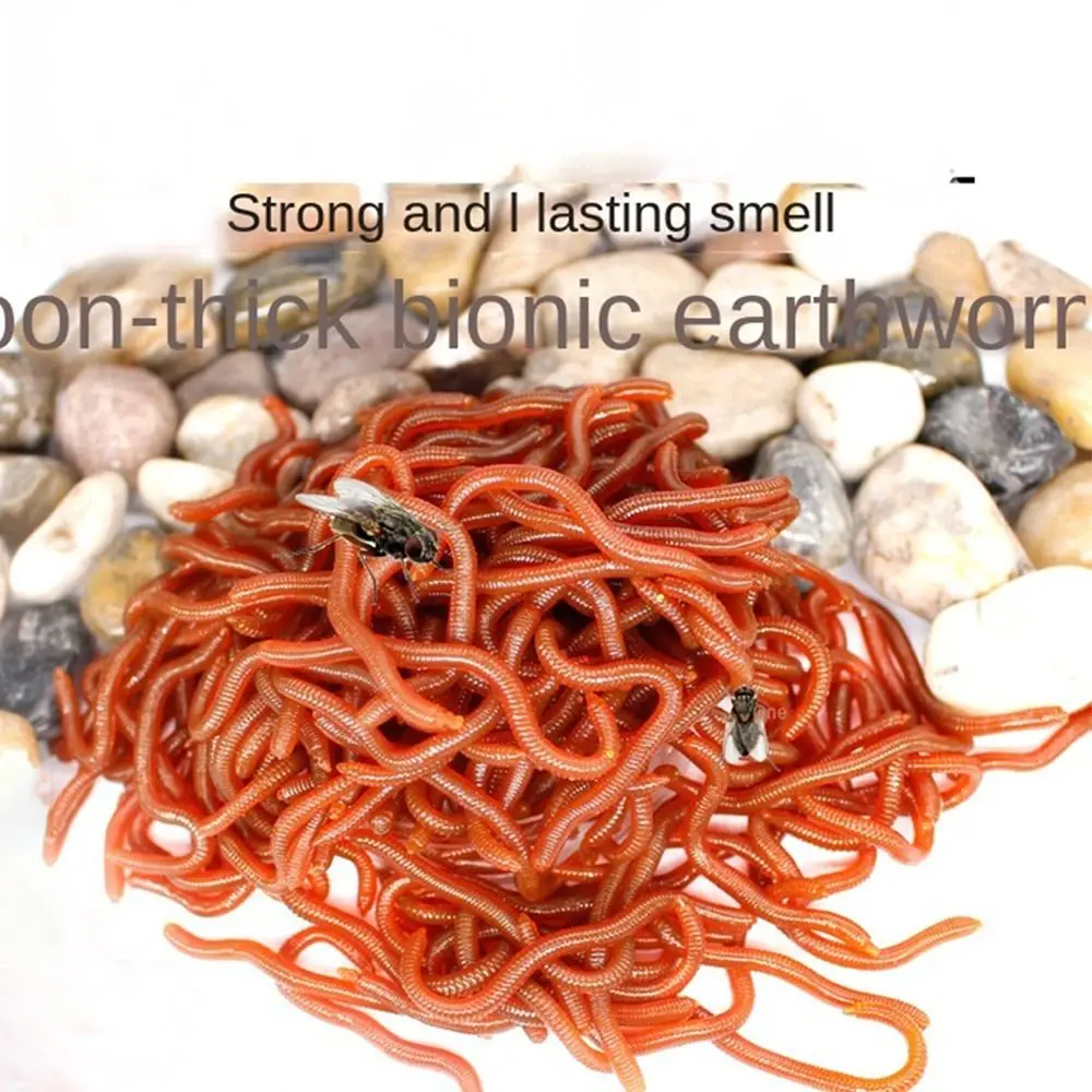 100pcs 3.8/5/6/8cm Dark Red Fishing Lure Soft Maggot Earthworm Artficial Bait Bionic Worm Fishy Smell for Fishing Worm Red Baits