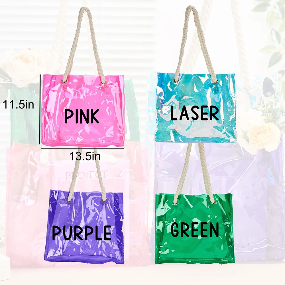 Custom Neon Transparent Tote Bag Bachelorette Party Bridal Tote Bag Girls Trip Beach Proposal Gift Large Waterproof Shopping Bag