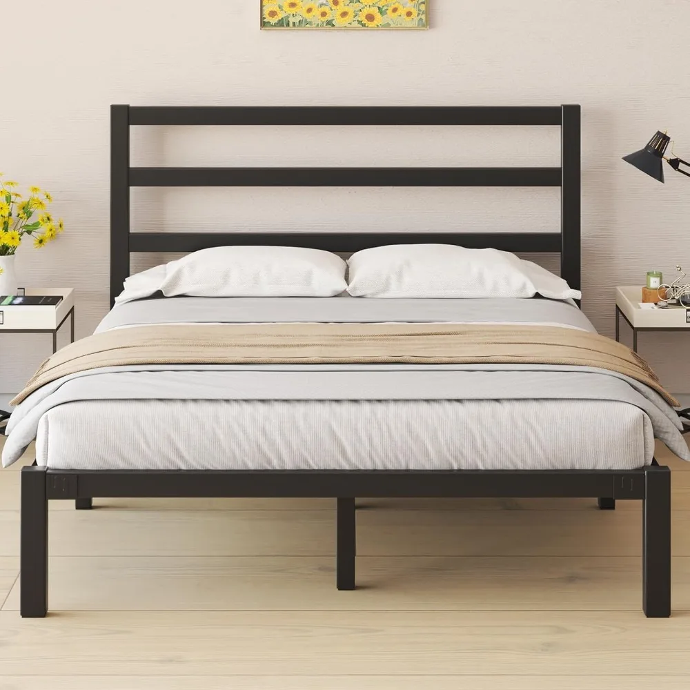 

Queen Size Bed Frame, Metal Platform Bed Frame with Headboard, Large Under Bed Storage, Strong Metal Slats Support, No Box Sprin