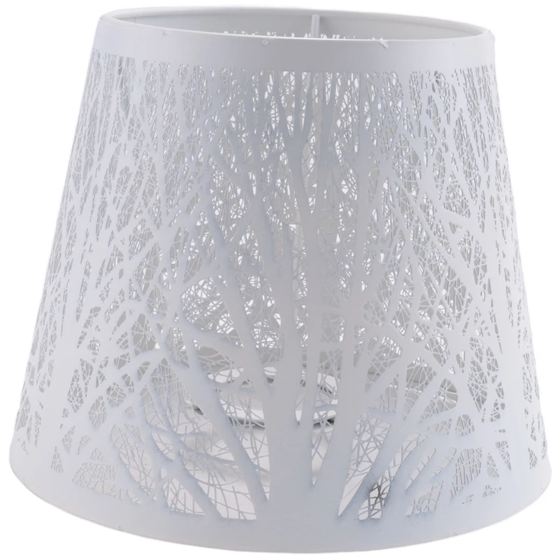 Small Lamp Shade,Barrel Metal Lampshade with Pattern of Trees for Table Chandelier Wall Lamp White