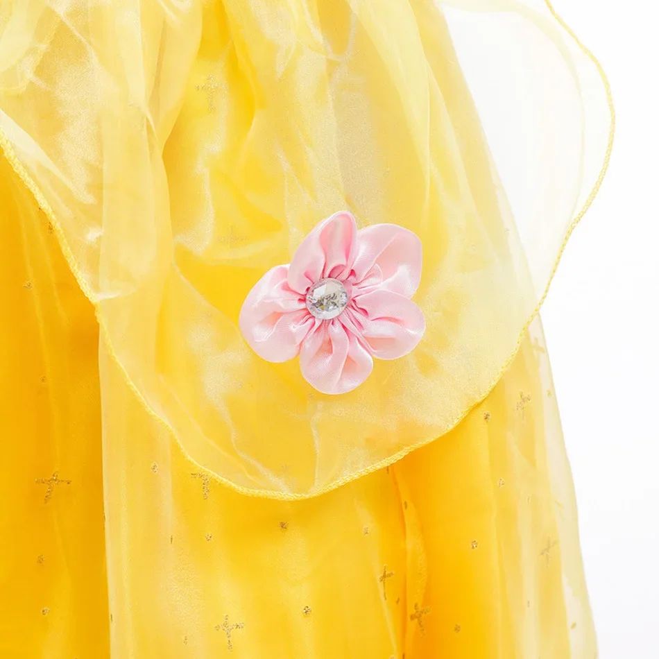 Belle Costume Girl Beauty and Beast Dress Kids Birthday Flower Clothes Children Dinner Costume Cosplay Halloween Disguise