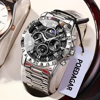 Reloj POEDAGAR de lujo para hombre, Reloj de pulsera de cuarzo de acero inoxidable luminoso resistente al agua para hombre, cronógrafo, relojes militares para hombre