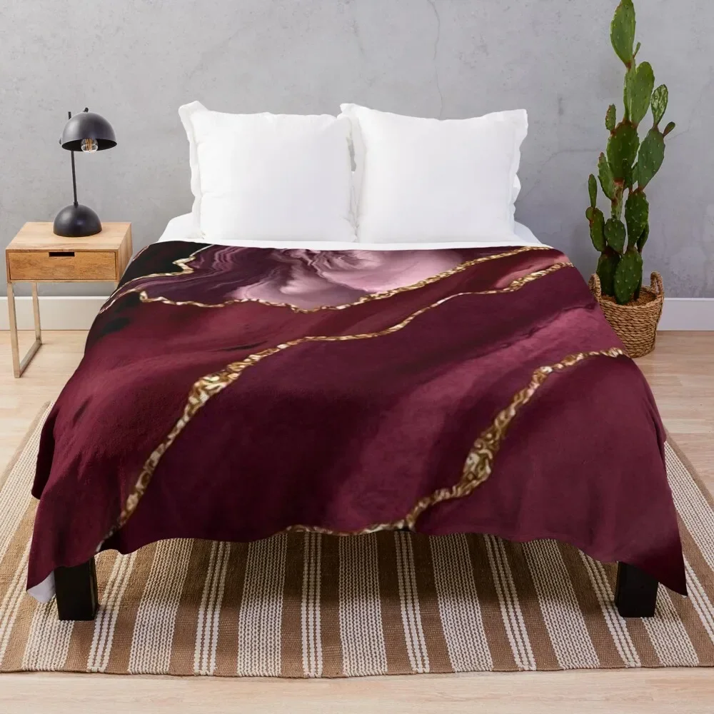

Burgundy and Gold Abstract Throw Blanket warm winter Beach Stuffeds Tourist Blankets